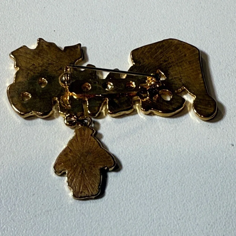 Vintage Christmas Santa Hat Penguin Dangle Brooch Pin Holiday Festive Gold Tone